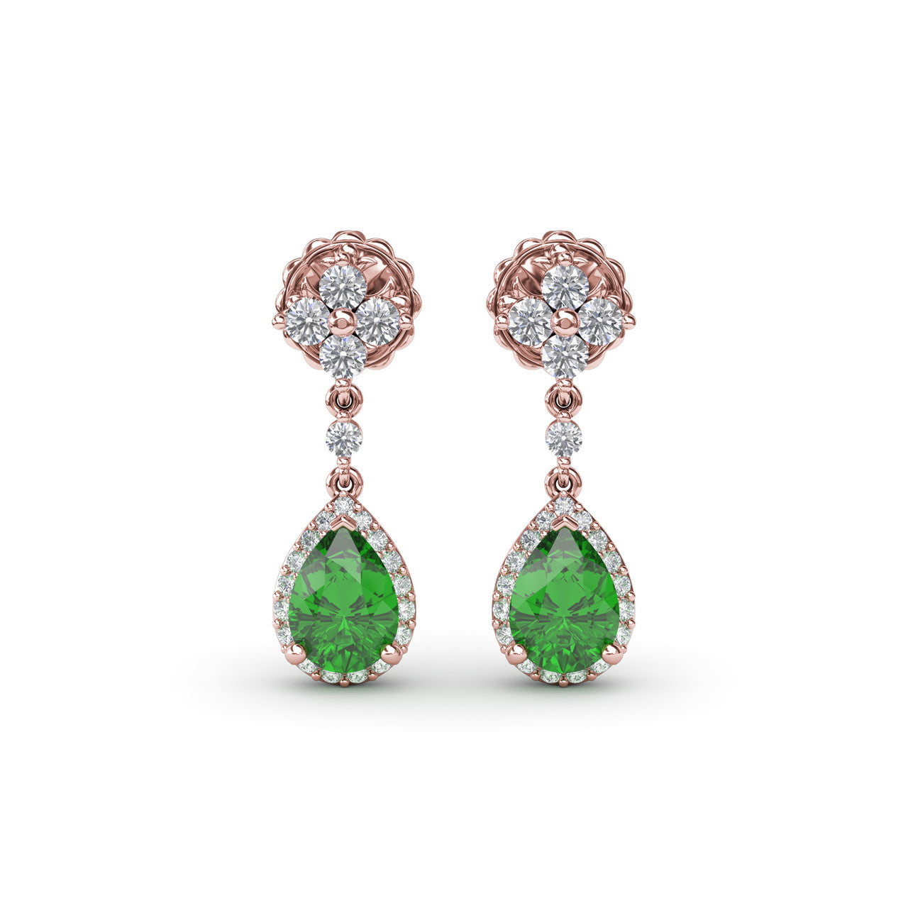 Emerald Dangling Rose Earrings Emerald And Diamond Teardrop Dangle