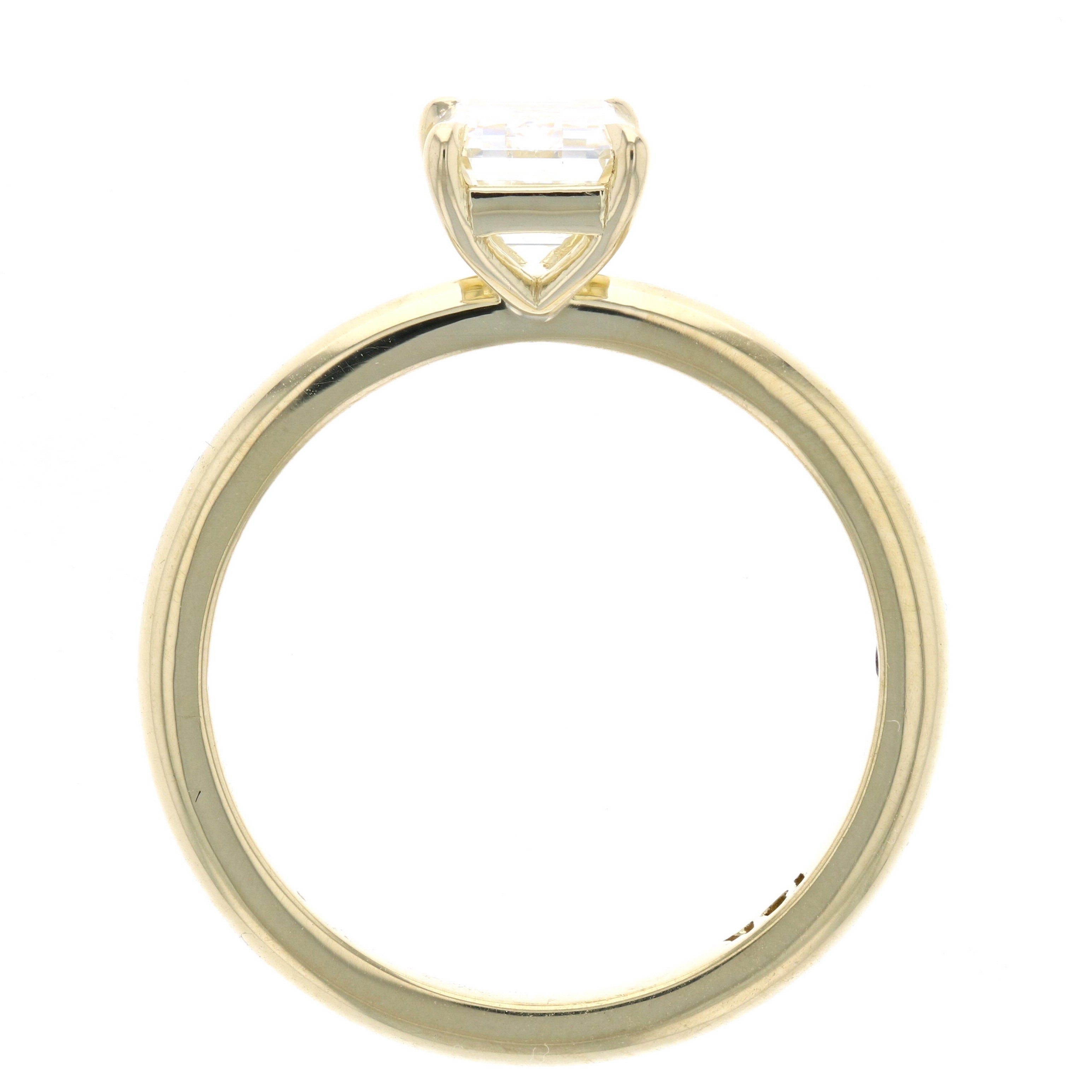 Emerald Cut Diamond Engagement Ring Solitaire In Yellow Gold with Wire Around the Basket