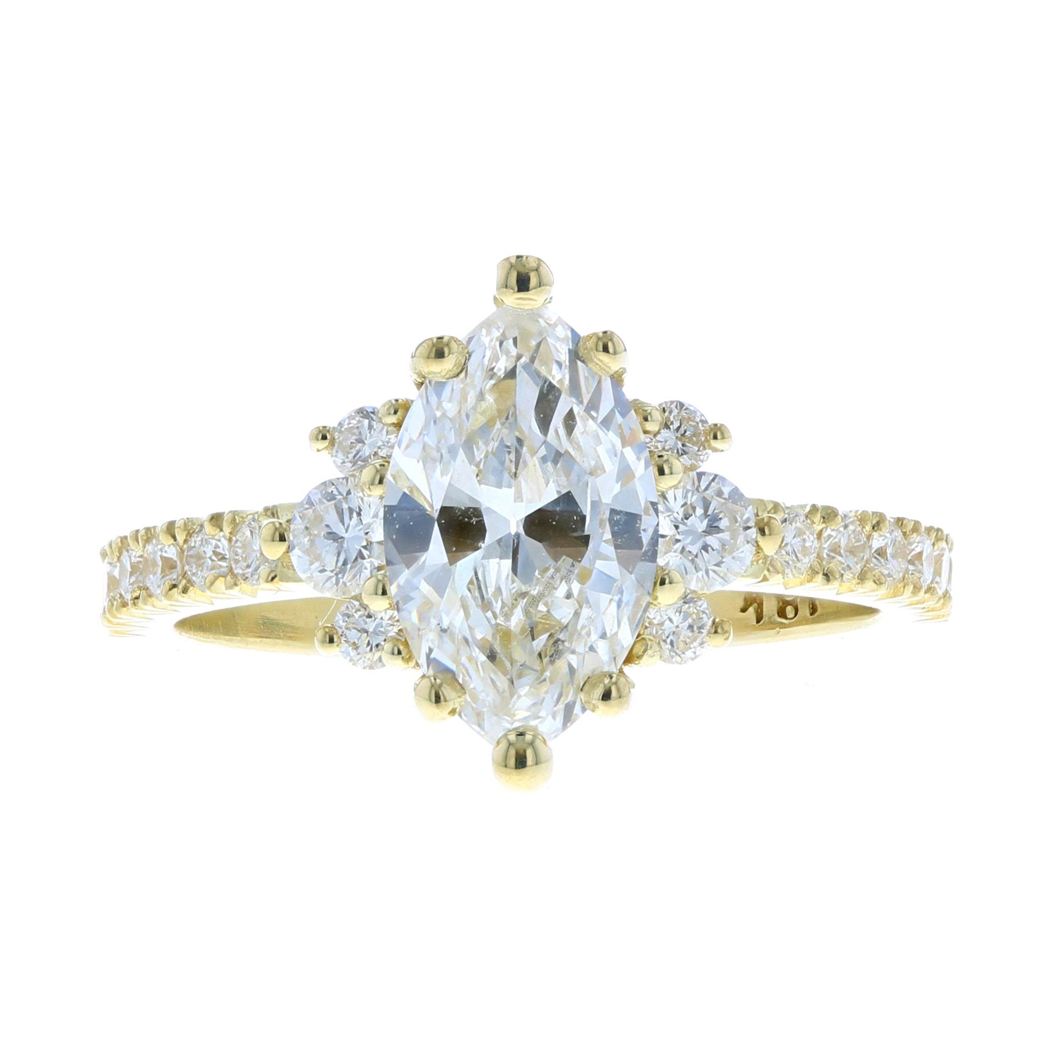 Marquise Diamond Engagement Ring with Side Stones and Scalloped Halo