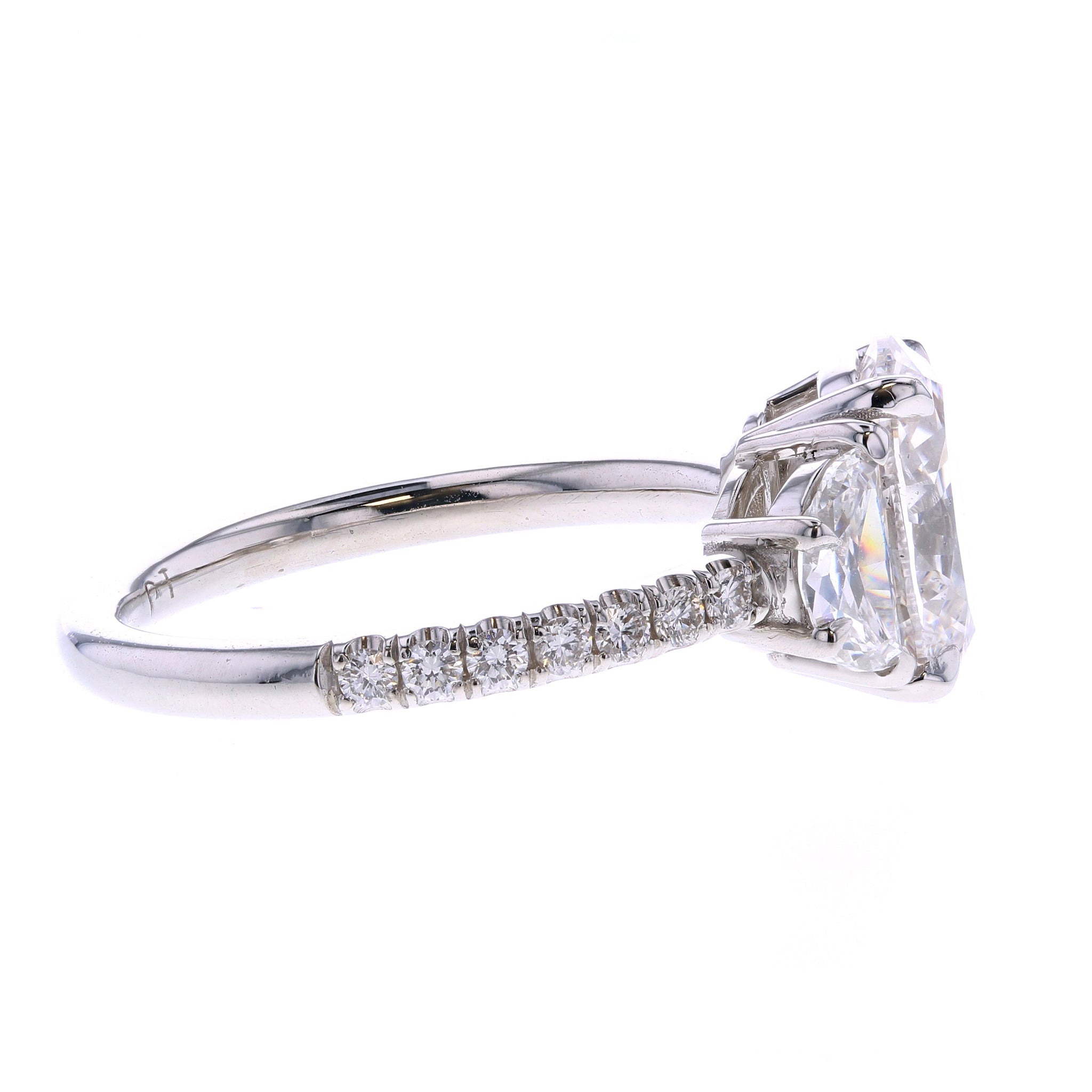 Oval Diamond Engagement Ring with Trapezoid Side Stones & Diamond Pave