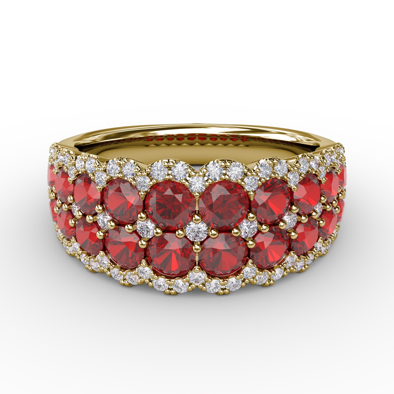 Get Sentimental Ruby and Diamond Double Row Ring – Concierge  Gold Ring with Ruby Red Center and Pavé Stones main image 0