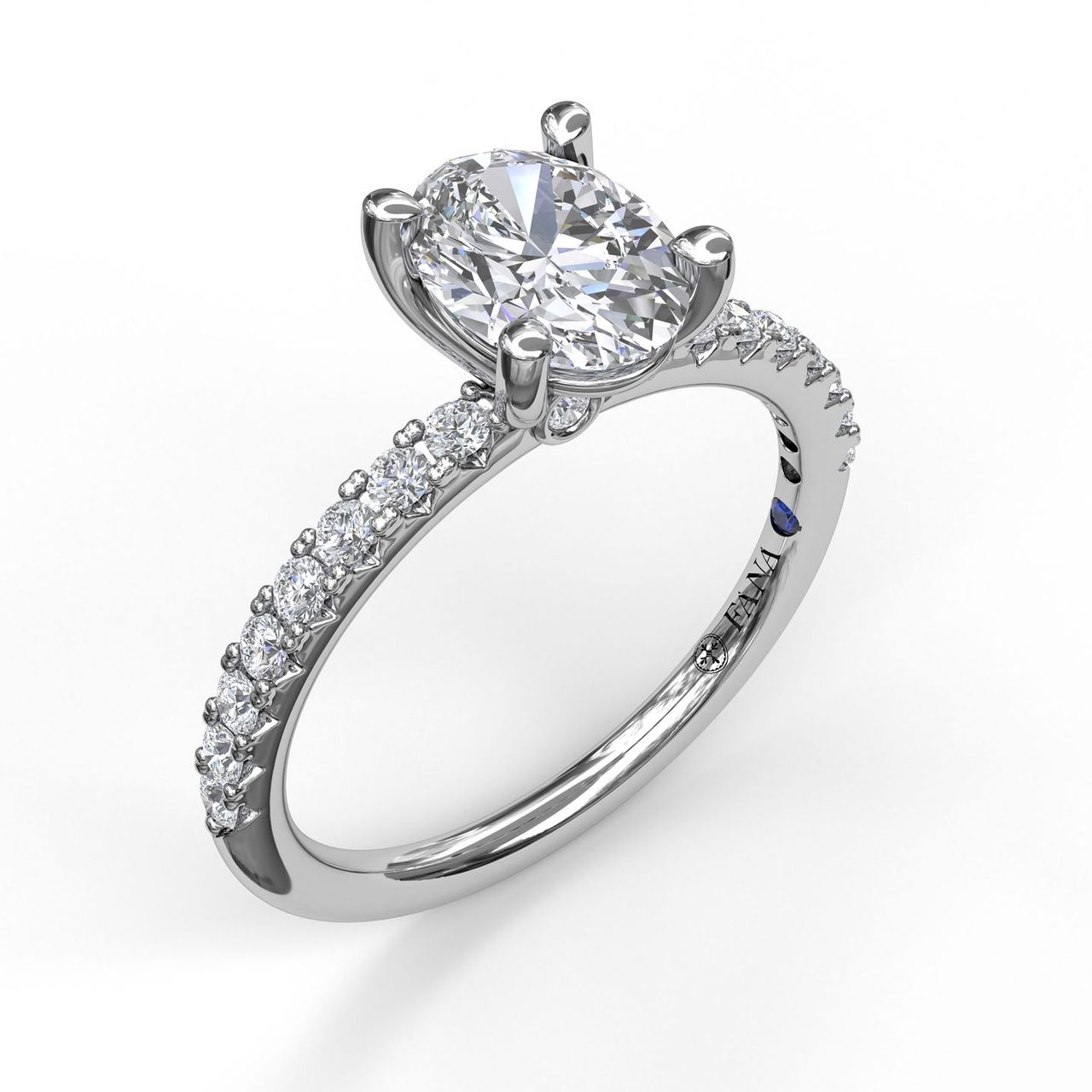 Classic Single Row Engagement ring with an Oval Center Diamond