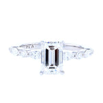 Emerald Cut Diamond Engagement Ring with Dot Marquise Scalloped Shank