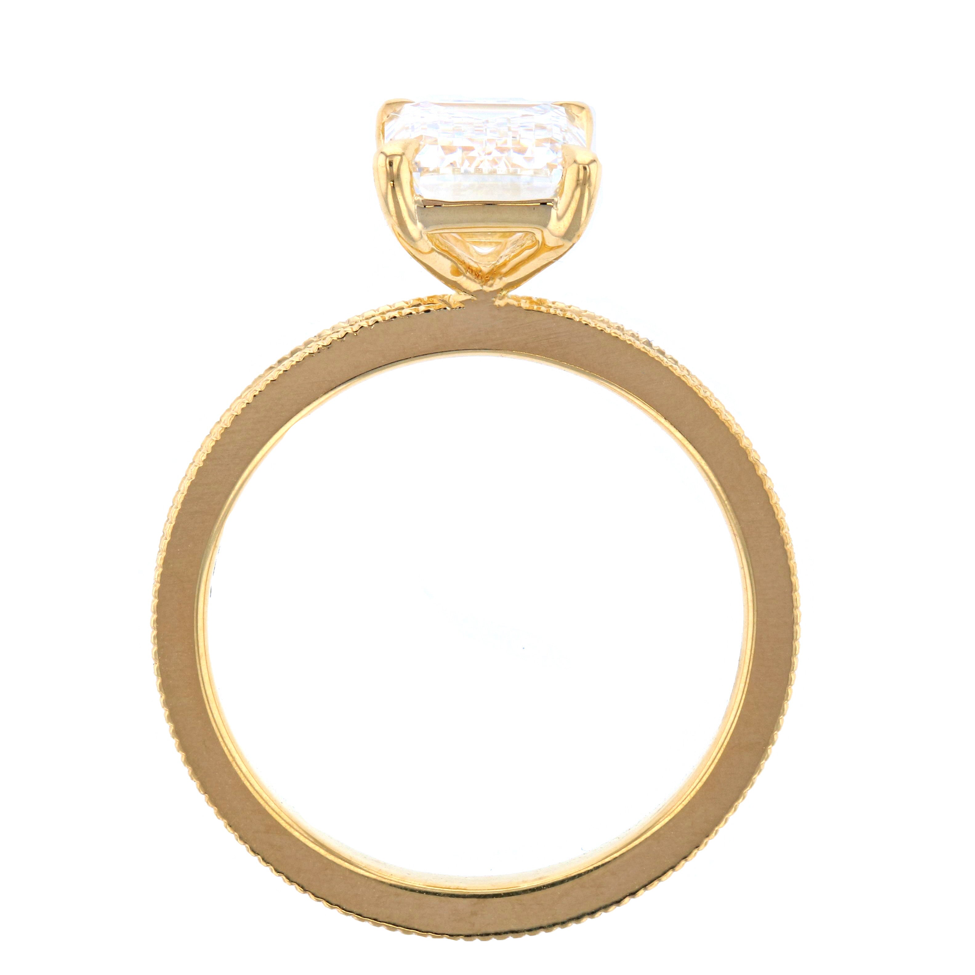 Emerald Cut Milgrain Diamond Engagement ring in Yellow Gold