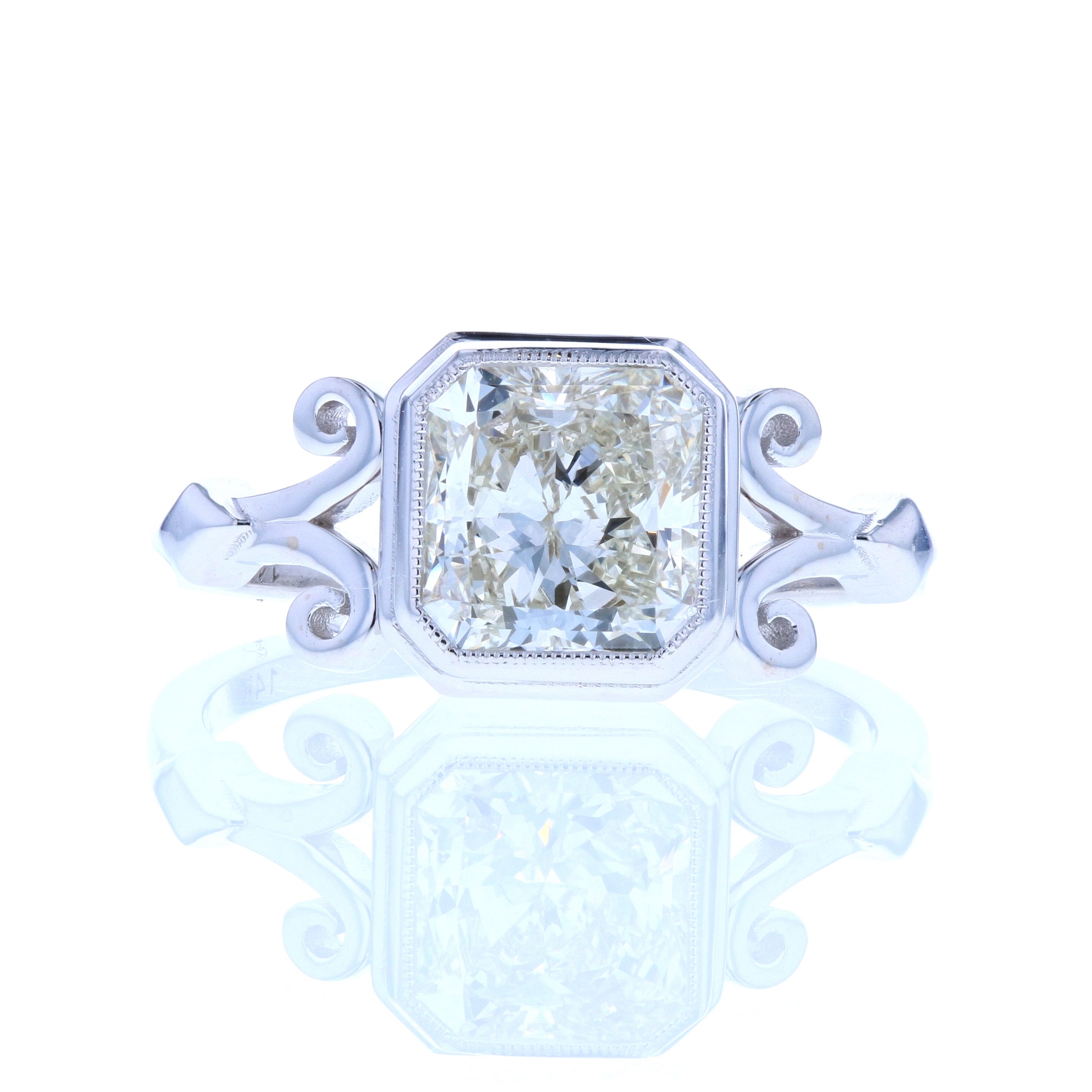 Radiant Cut Diamond Engagement Ring with Bezel Setting & Art Deco Detailing