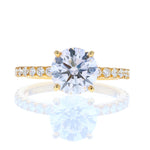 Round Cut Pave Diamond Engagement ring in Yellow Gold