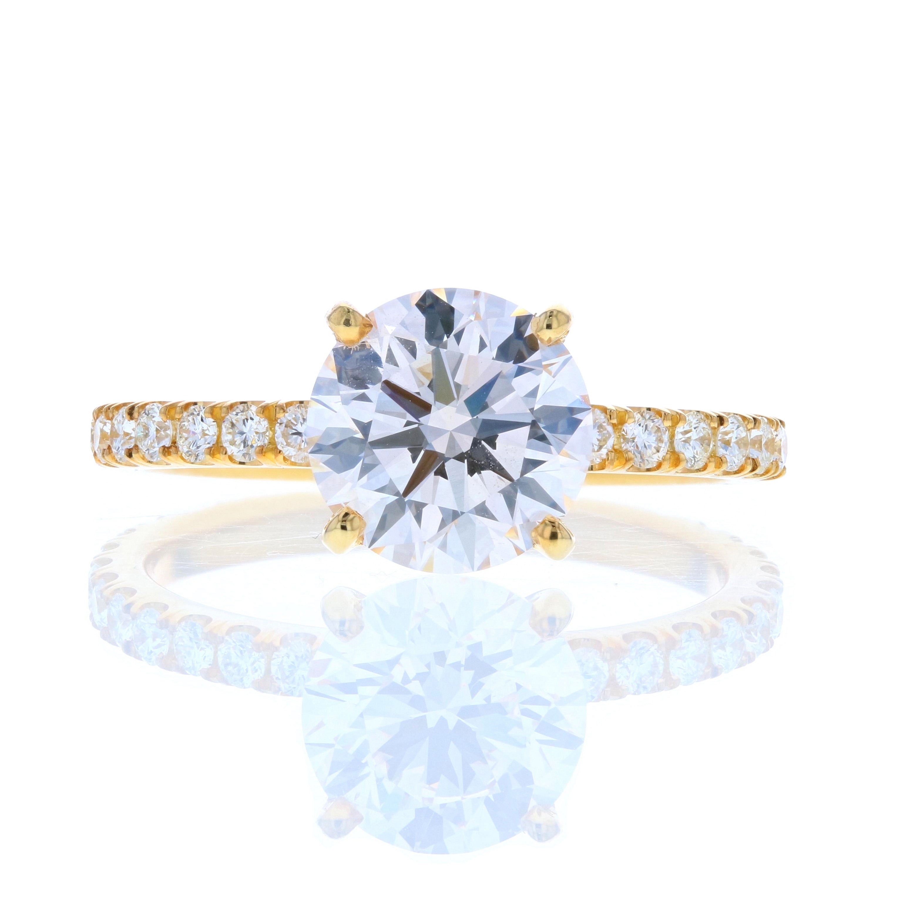 Round Cut Pave Diamond Engagement ring in Yellow Gold