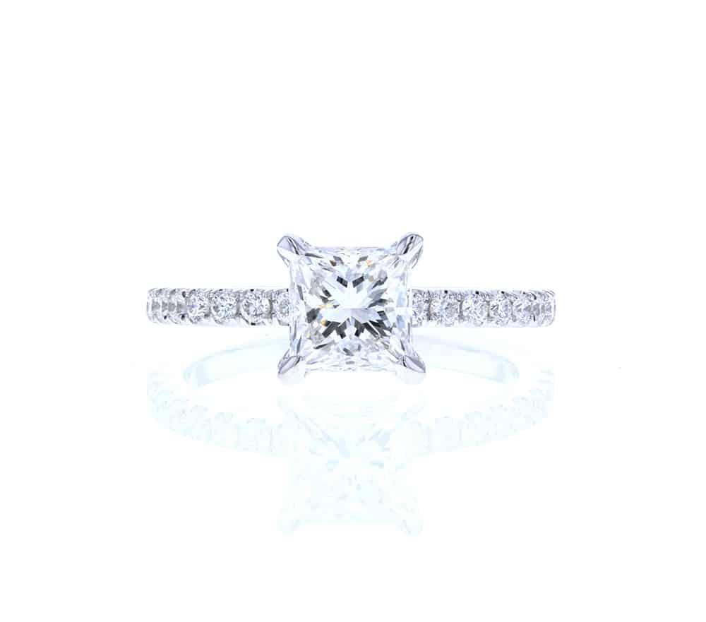 Princess Cut Diamond Pave Engagement Ring White Gold Platinum