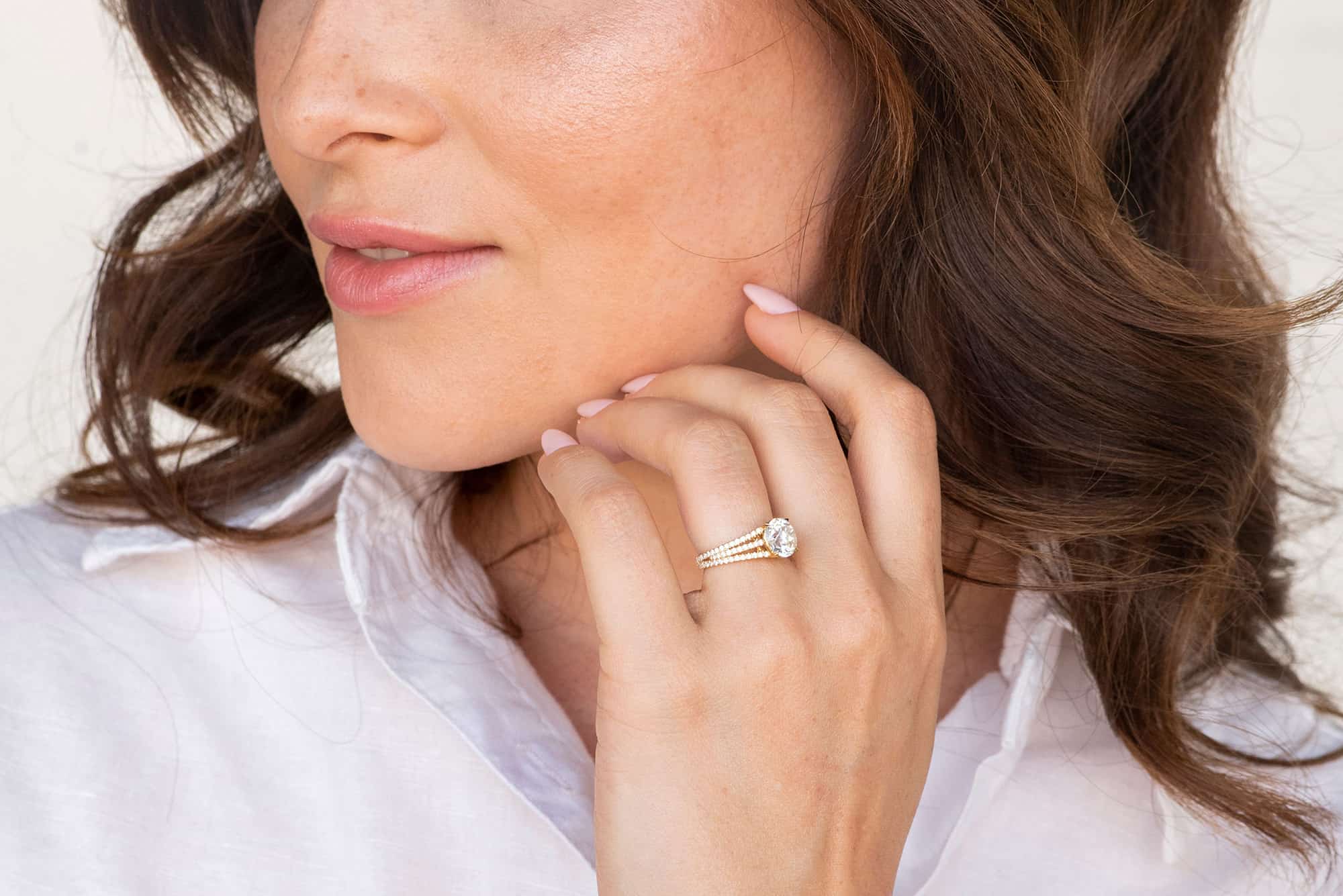Model Wearing an Essential Diamond Ring