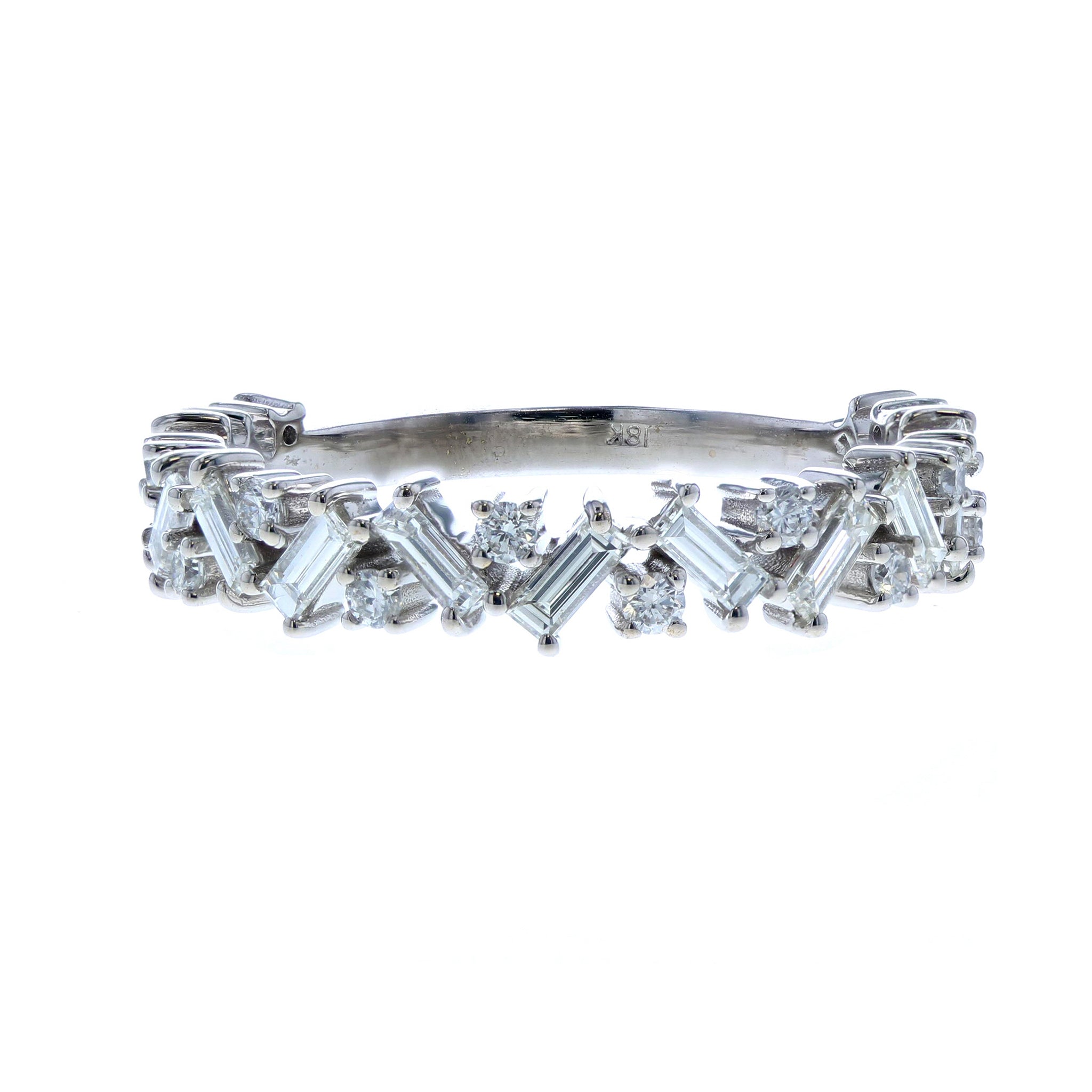 Asymmetrical Zig Zag Diamond Baguette Wedding Ring