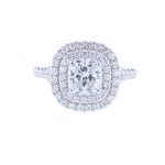 Cushion Cut Diamond Engagement Ring with Double Diamond Halo