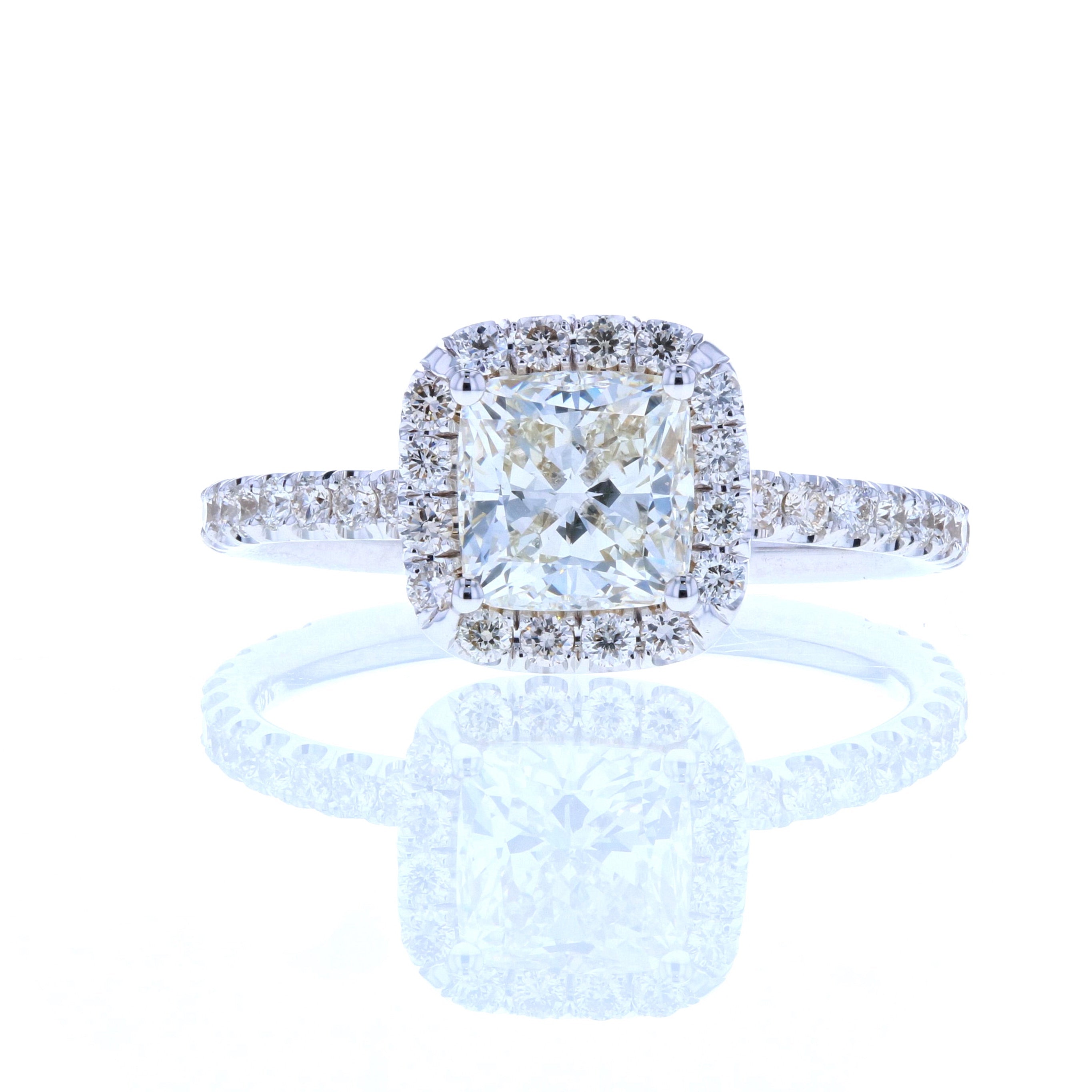 Cushion Cut Diamond Engagement Ring with Diamond Halo & Diamond Pave