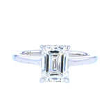 Emerald Cut Solitaire Diamond Engagement Ring with Hidden Halo in Platinum