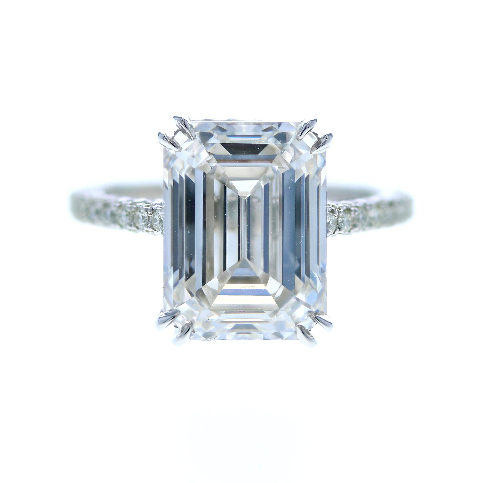 Emerald Diamond Engagement Ring with Hidden Halo & Diamond Pave