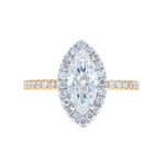 Marquise Diamond Engagement Ring with Diamond Halo and Pave Two Tone Gold