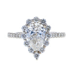 Pear Shaped Diamond Engagement Ring with Scalloped Diamond Halo & Pave