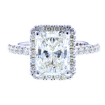 Radiant Cut Diamond Engagement Ring with Diamond Halo and Diamond Pave