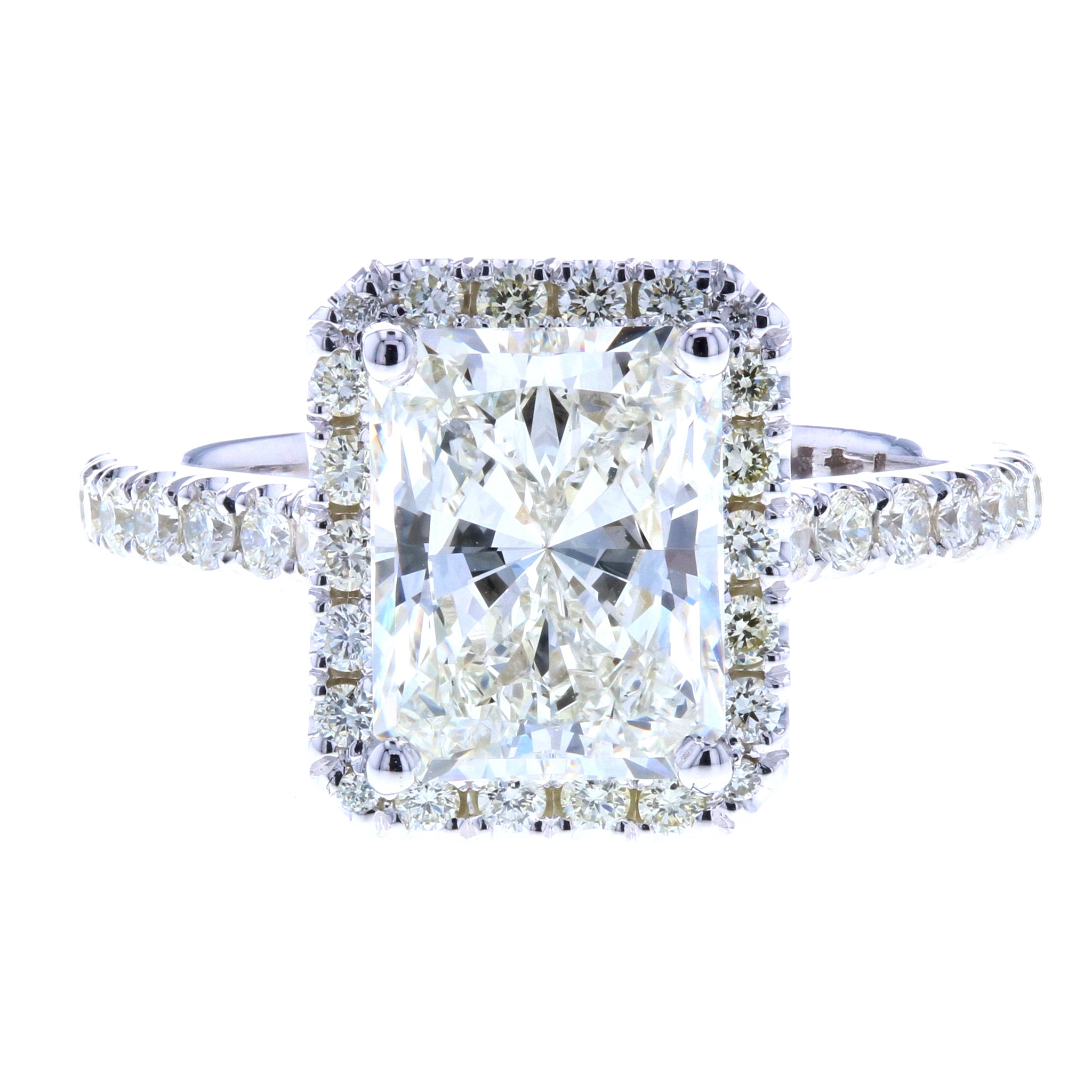 Radiant Cut Diamond Engagement Ring with Diamond Halo and Diamond Pave