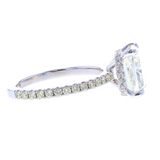 Radiant Cut Diamond Engagement ring with Hidden Diamond Halo and Diamond Pave