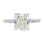 Radiant Cut Diamond Engagement ring with Hidden Diamond Halo and Diamond Pave