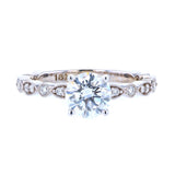 Round Cut Diamond Engagement ring with Dot Marquise Band