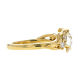 Round Diamond Engagement Ring in Yellow Gold with Floral Accents
