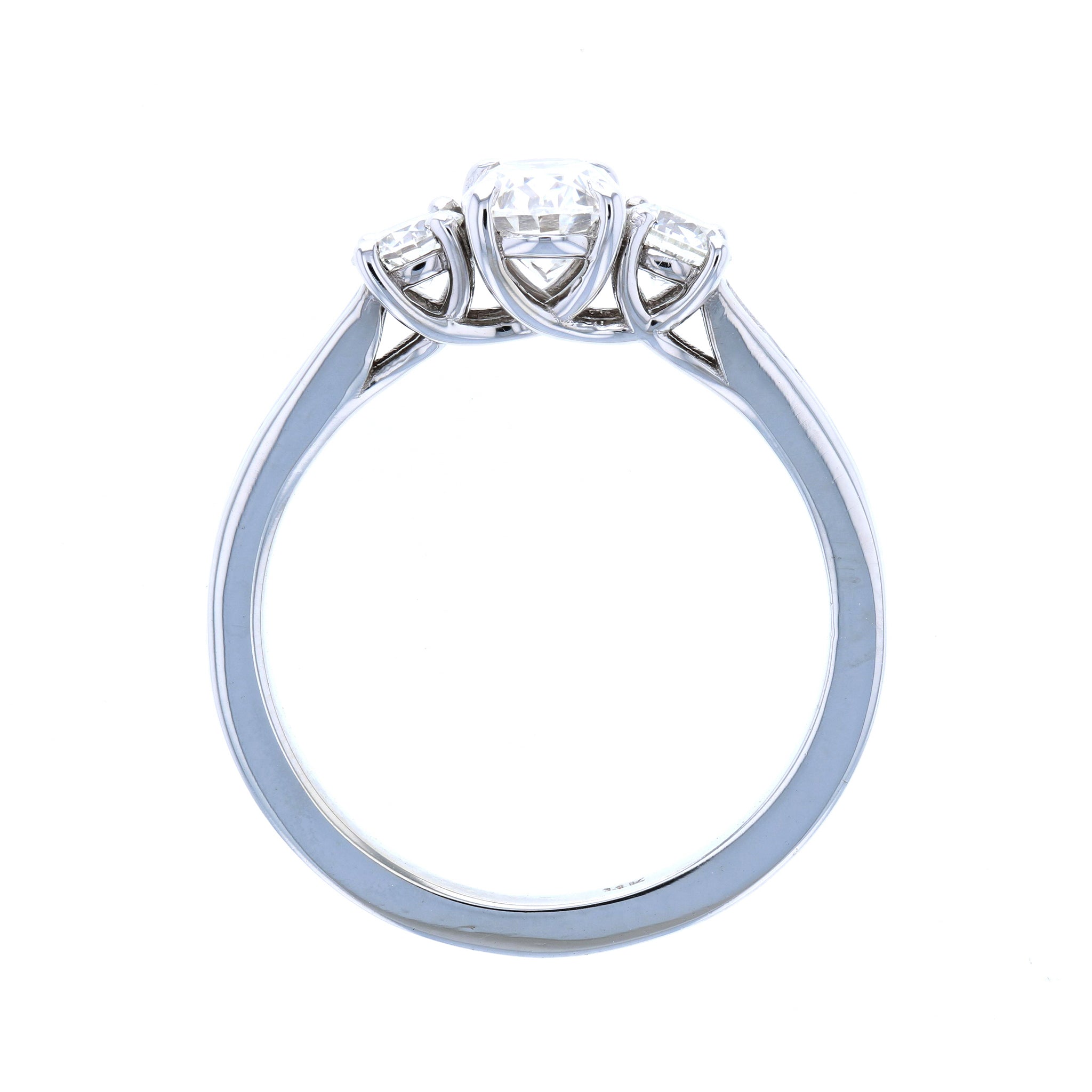 Three Stone Oval Diamond Engagement Ring with Diamond Pave