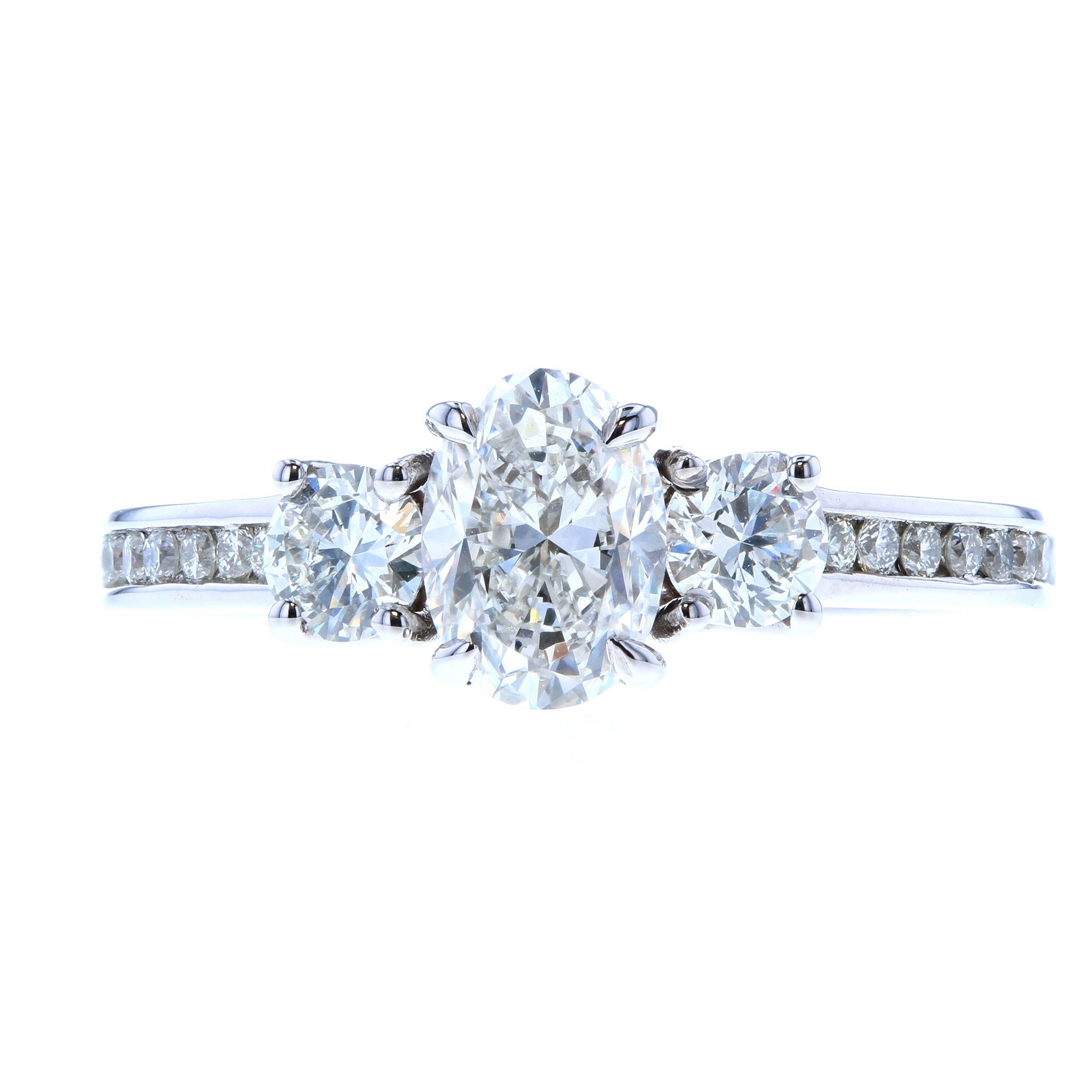 Three Stone Oval Diamond Engagement Ring with Diamond Pave