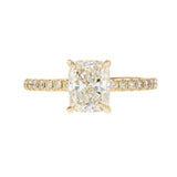 Cushion Cut Diamond Engagement Ring with Diamond Pave & Hidden Halo in Yellow Gold