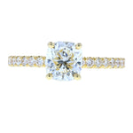Cushion Cut Diamond Engagement Ring with Diamond Pave in Yellow Gold