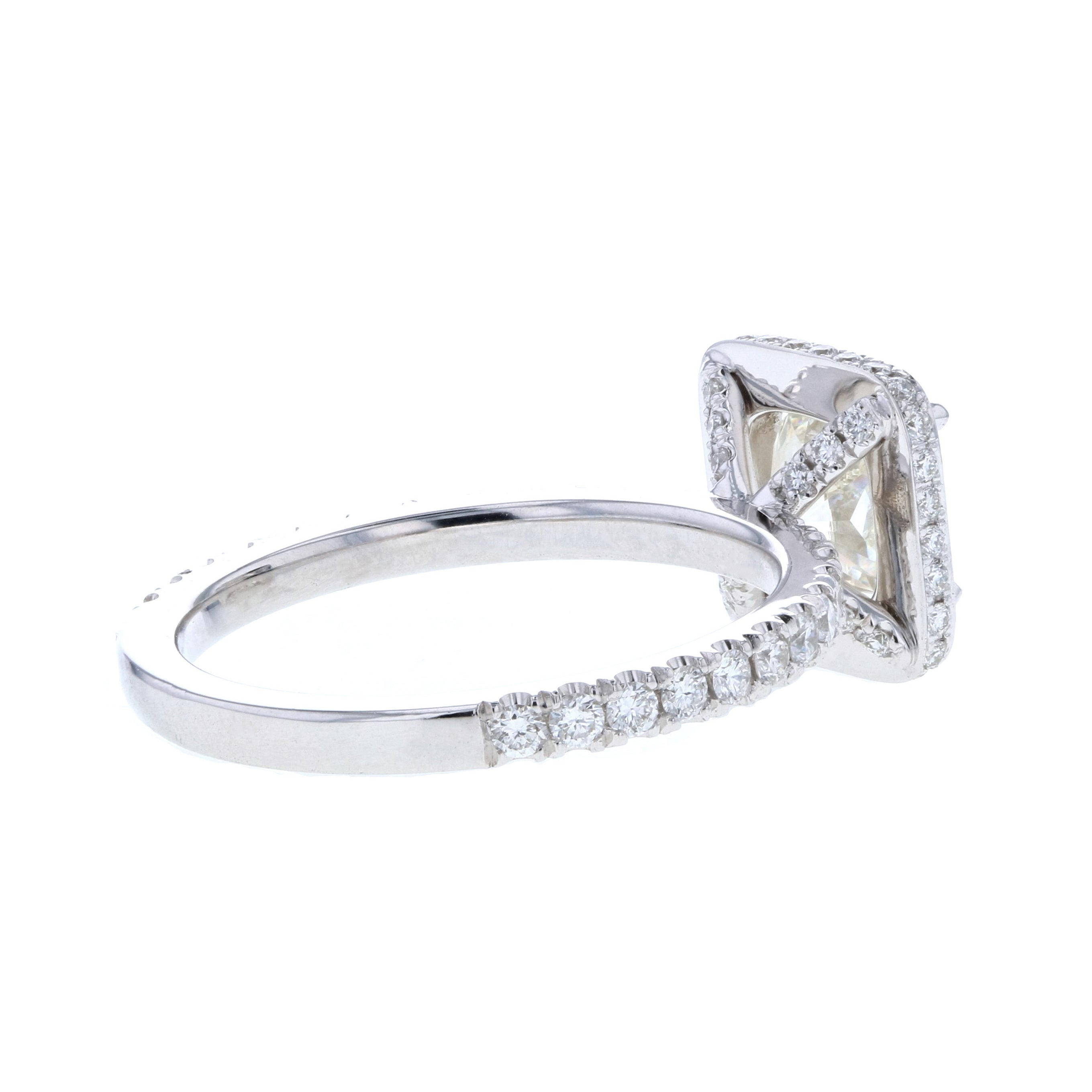Cushion Cut Diamond Engagement Ring with Hidden Diamond Halo and Pave