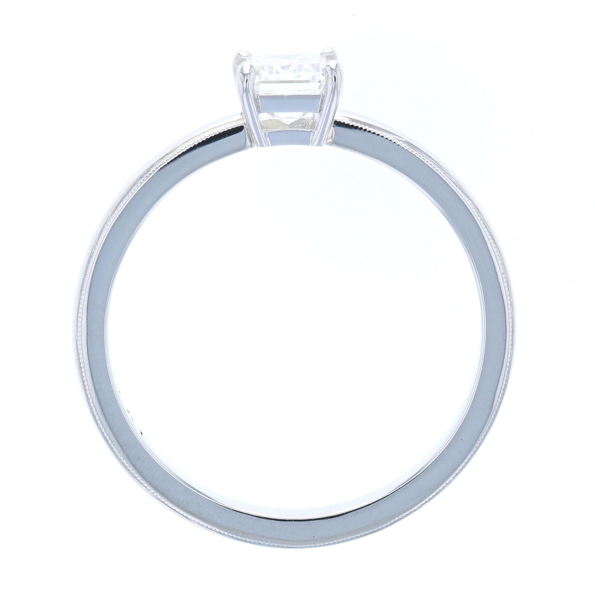 Emerald Cut Diamond Engagement Ring with Milgrain Solitaire