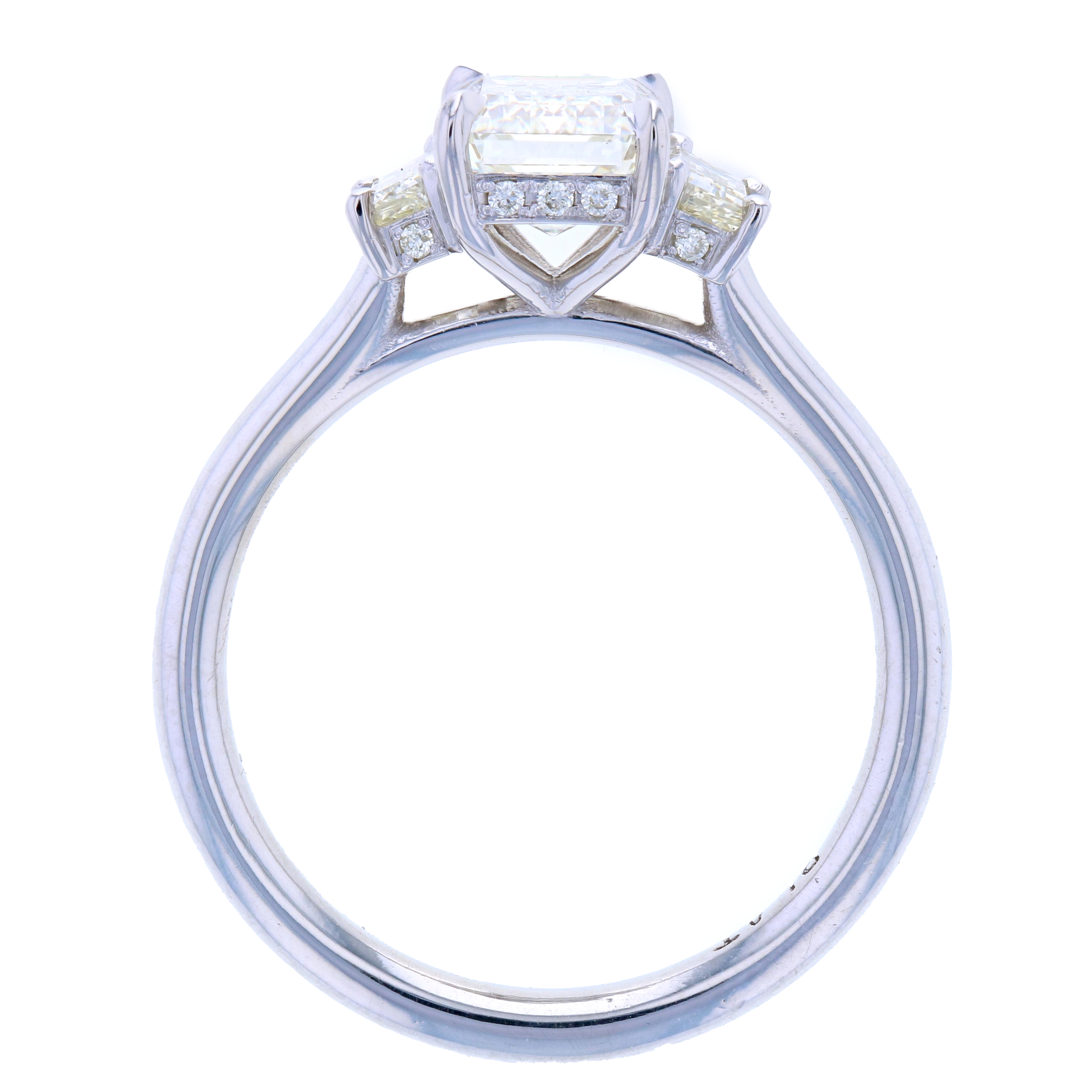 Emerald Cut Diamond Engagement Ring with Trapezoid Side Stones & Hidden Diamond Halo