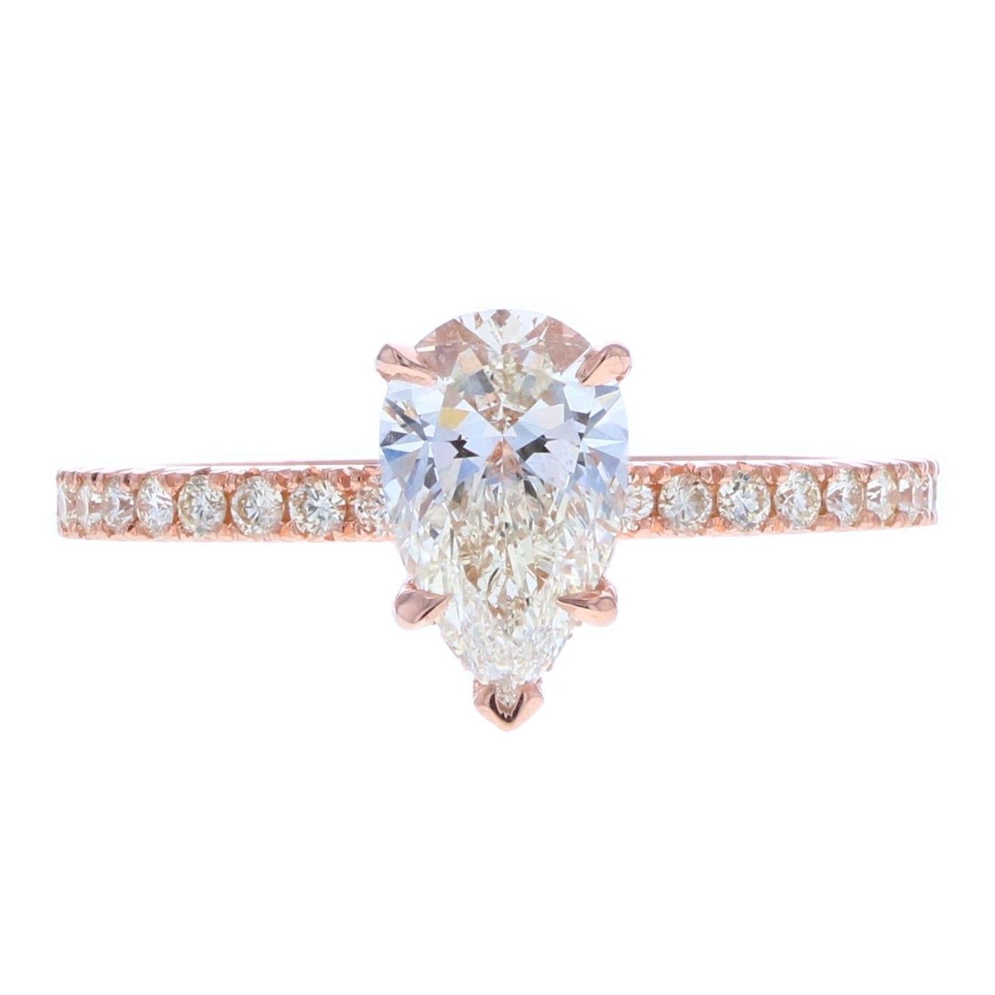 Pear Shape Pave Diamond Engagement Ring in Rose Gold with Diamond Pave & Hidden Halo