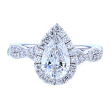 Pear Shaped Diamond Engagement Ring with Diamond Halo & Twisted Pave Shank in White Gold