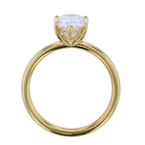 Pear Shaped Diamond Engagement Ring with Hidden Diamond Halo in Yellow Gold