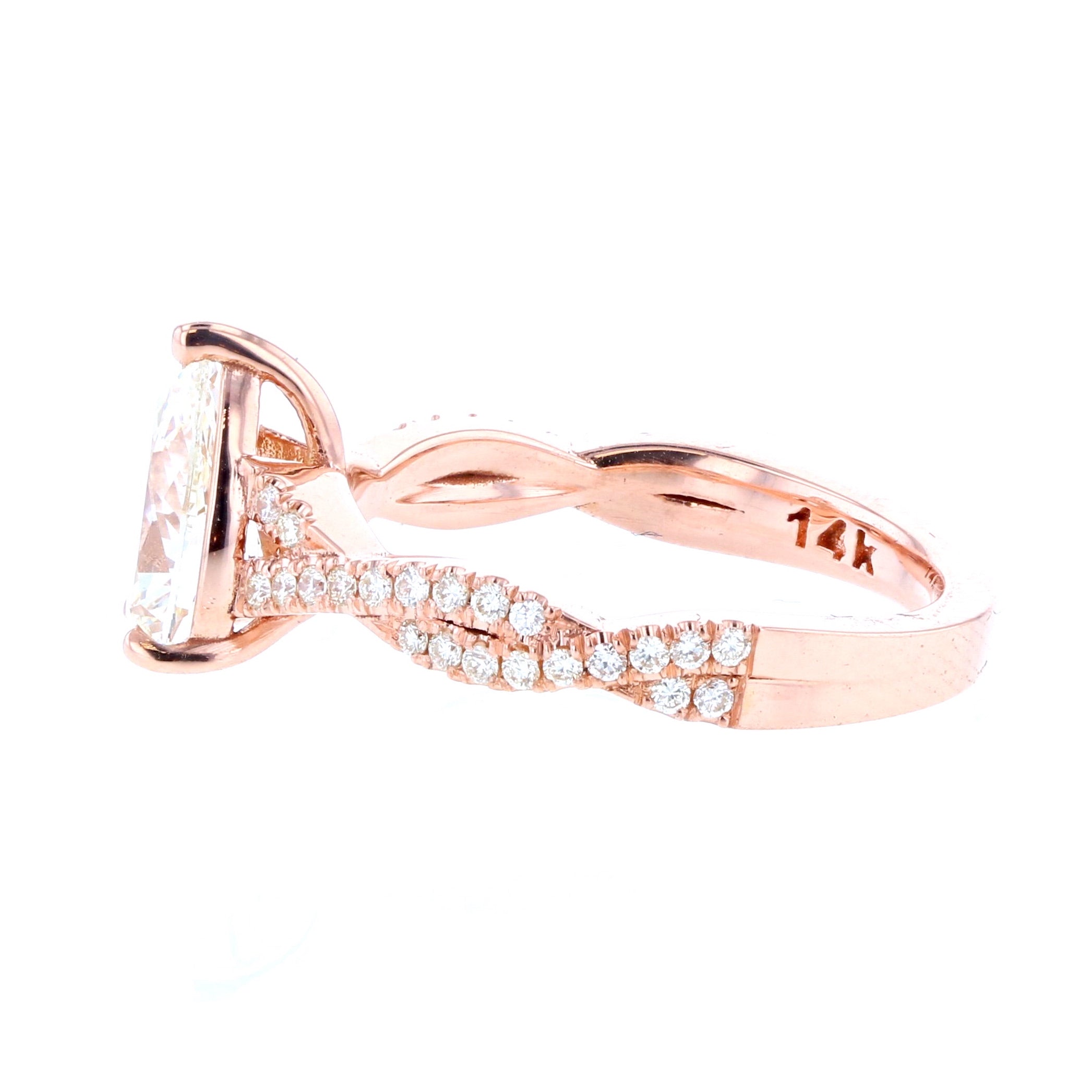 Pear Shaped Diamond Engagement Ring with Twisted Shank, Pave in Rose Gold