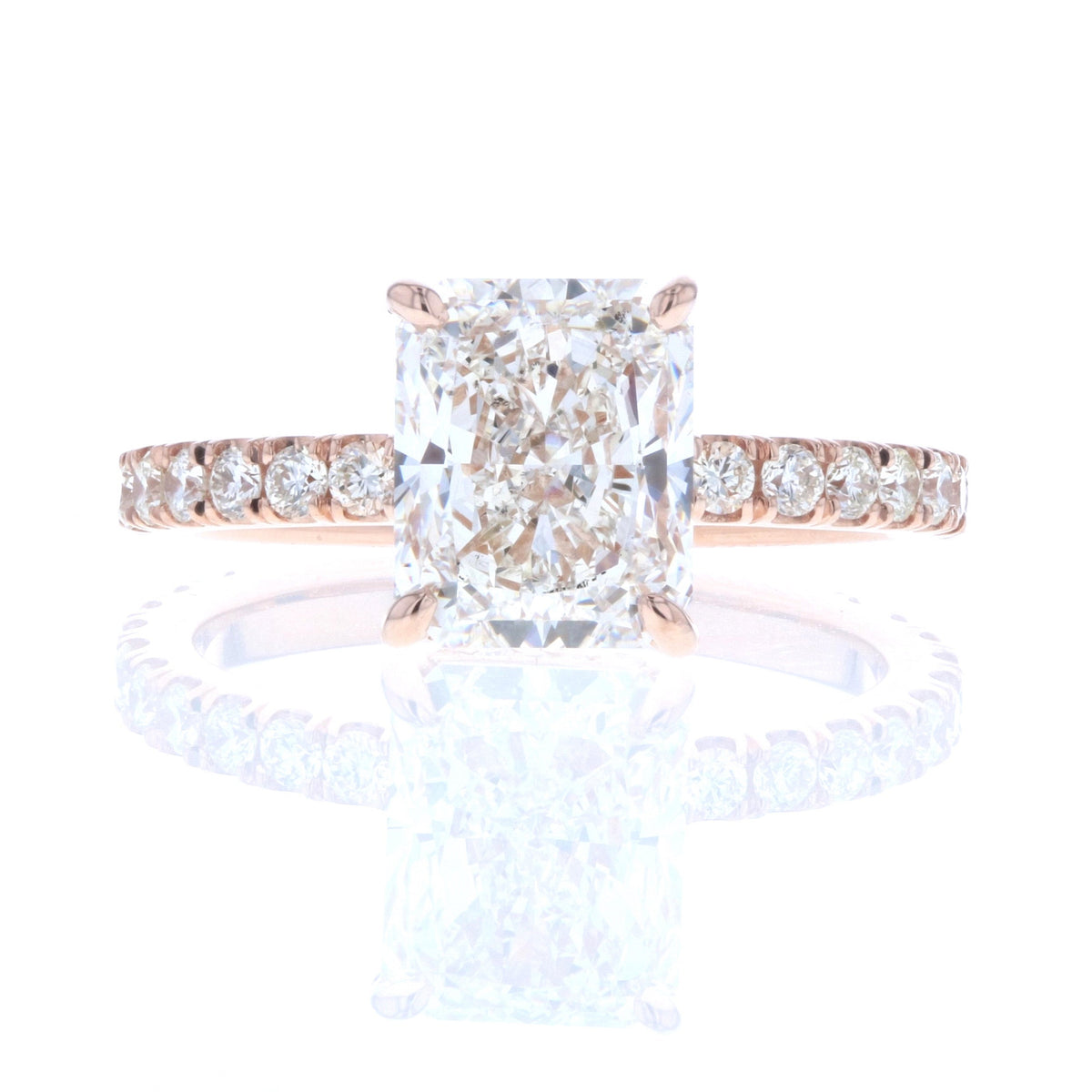 Radiant Cut Diamond Engagement Ring in Rose Gold with Diamond Pave 