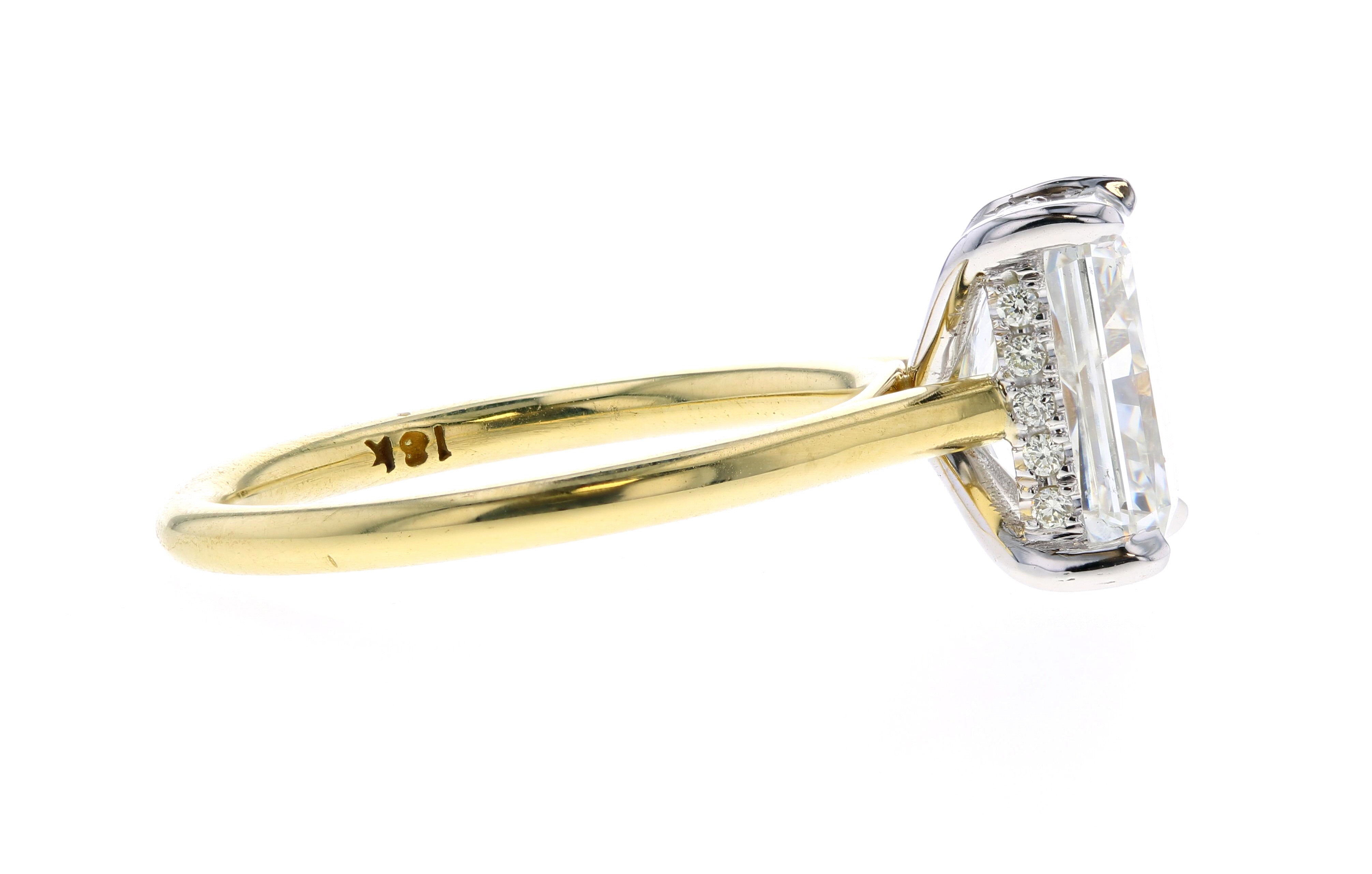 Radiant Cut Diamond Engagement Ring in Two-Tone Yellow & White Gold with Hidden Diamond Halo
